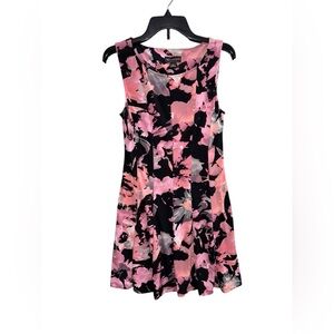 Connected Apparel Pink and Black Floral Dress Size 8